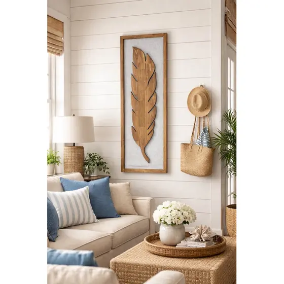 Quadro Folha Marrom com Linho 100x35cm Decoração de parede
