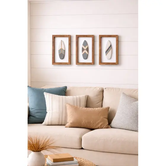 Kit 3 Quadros Prancha Azul Decoração Náutica de Parede