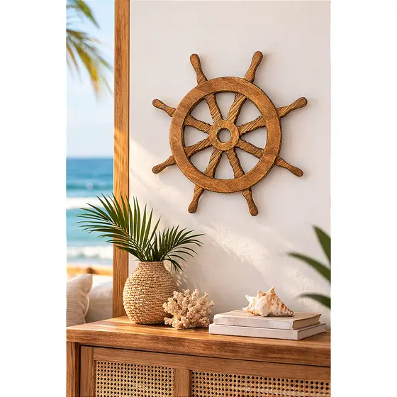 Enfeite Timão Marrom 45 cm Leme Decoração Náutica de Parede