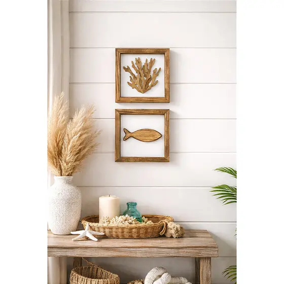 Kit 2 Quadros Coral e Peixe Decoração Náutica de Parede