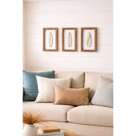 Kit 3 Quadros Prancha Branca Decoração Náutica Praia Surf