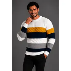 Suéter Masculino Listrado Gola Redonda Blusa de Frio Masculina Casual Texturizada