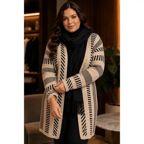 Casaco Feminino Mousse Tricô Blusa de Frio Feminina Cardigan Plus Size