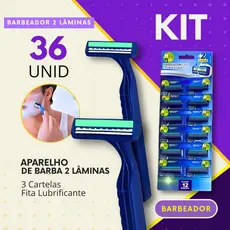 Barbeador Kit 12, 24 ou 36 unid 2 Laminas Aparelho de Barba Descartavel