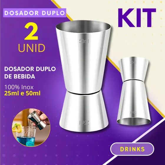 Dosador de Bebida Duplo Drink Inox 25ml e 50ml Bar Drinks Bebidas Barman Mixologia