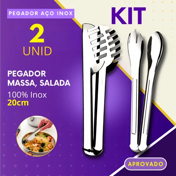 Kit 2- Pegador de Massa e Salada  Inox para Macarrão Saladas Cozinha Restaurante e Buffet