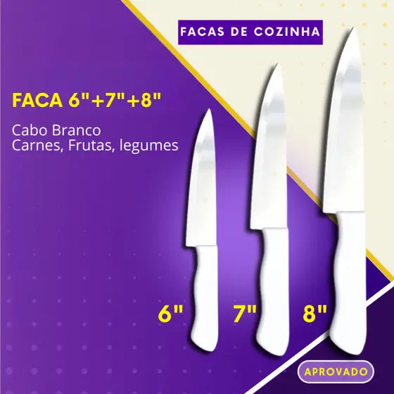 Faca Cozinha Inox Cabo Branco Donas de Casa Restaurantes
