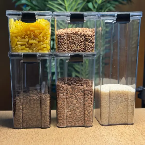 Monte Seu Kit Conjunto De Potes Herméticos em Acrílico Cristal com Trava Empilhável