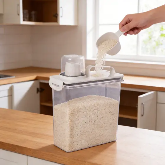 Pote Hermético Dispenser Com Copo Medidor Para Arroz Grãos