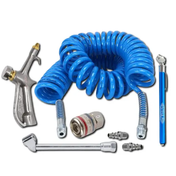Kit Mangueira Espiral 15m Calibrador, Bico Ar / Encher Pneu