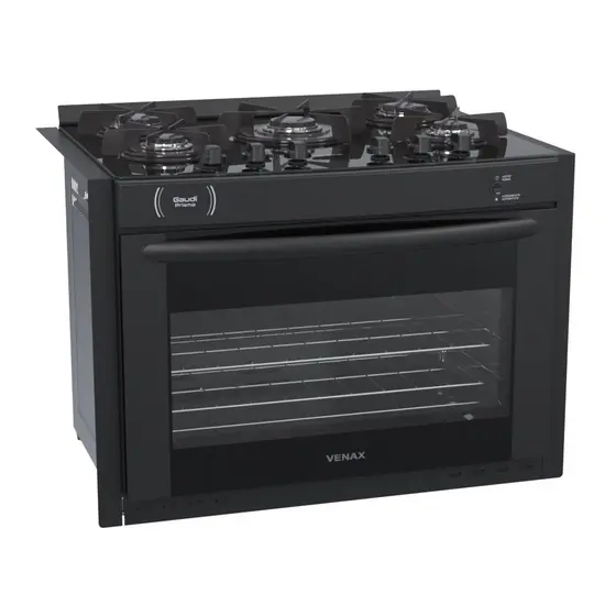 Fogão 5 Bocas de Embutir Venax Gaudi Prisma Vitreo Bl Gas Glp Preto
