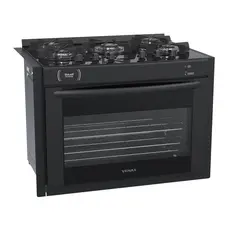 Fogão 5 Bocas de Embutir Venax Gaudi Prisma Vitreo Bl Gas Glp Preto