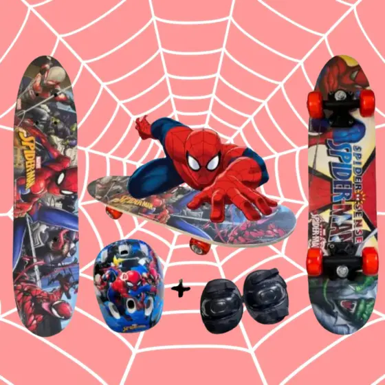Skate Infantil rodas gel c/ LED Homem Aranha Vingadores  Frozen + Kit de Proteção