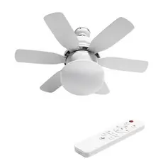 Ventilador de Teto Silencioso com Lâmpada Led Bulbo 80w Controle BF BQ Bivolt 5 Pás 06 hélices