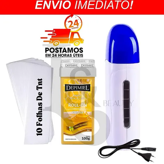 Kit Aquecedor Cera Roll On + Cera Depilatória + Papel Removedor N 5
