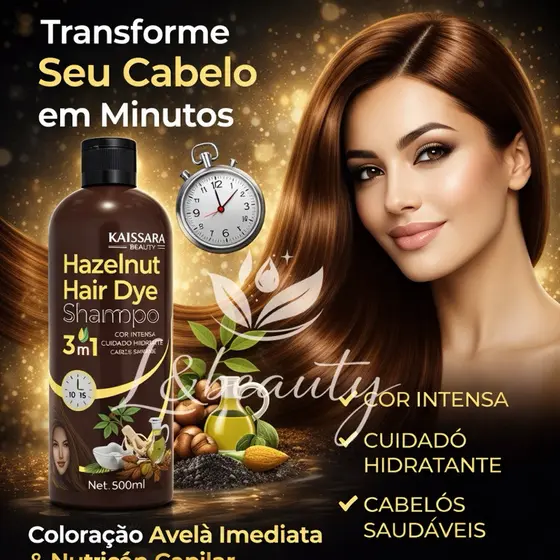 Shampoo Colorante Cor Avelã Kaissara 500ml - Rende Muito E Cobre Brancos 3 Minutos