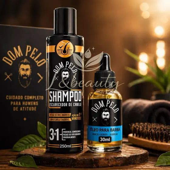 Kit Óleo Finalizador Para Barba 30ML + Shampoo Escurecedor De Cabelos 250ML  DOM PELO