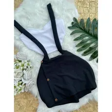 Conjunto Feminino Salopete e Cropped Branco Tendência Blogueira Romântico Moderno