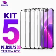 Kit 5 Películas 3D Vidro Full Cover iPhone 11 12 13 14 15 16 17 Pro Max Plus Tela Completa