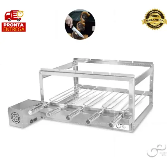 Churrasqueira Gira Grill Elétrica 5 Espetos 100% Inox Bivolt