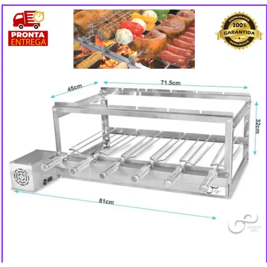 Churrasqueira Gira Grill Elétrica 6 Espetos 100% Inox Bivolt – Infinity Grill