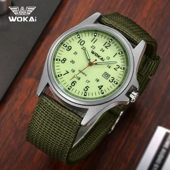 Relógio De Pulso Militar Com Mostrador Verde , Pulseira De Nylon Calendário De Quartzo Visão Noturna Luminoso,alta