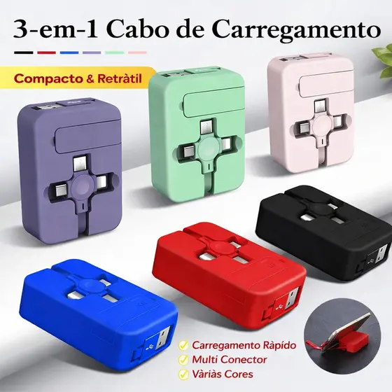 Cabo De Carregamento Rápido Retrátil USB 4 Em 1 Com Suporte Para Telefone Dados Telescópico Micro Type C Extensão 3A 1M