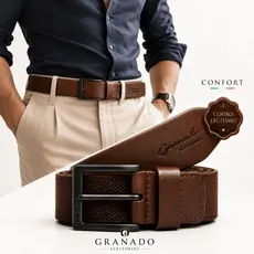 Cinto Masculino Casual Elástico Couro Legítimo Elegante Granado