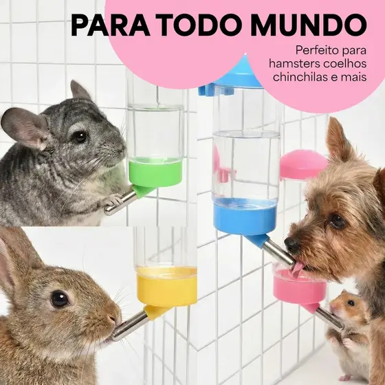 Bebedouro Automático 400ml Roedores Cães Gatos Bico E Esfera Inox Hamster Ratinho Chinchila Coelho