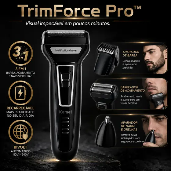 Aparador de Barba 3 em 1 Kemei KM-6558 Recarregável Bivolt Barbeador Elétrico Aparador de Nariz e Acabamento Masculino