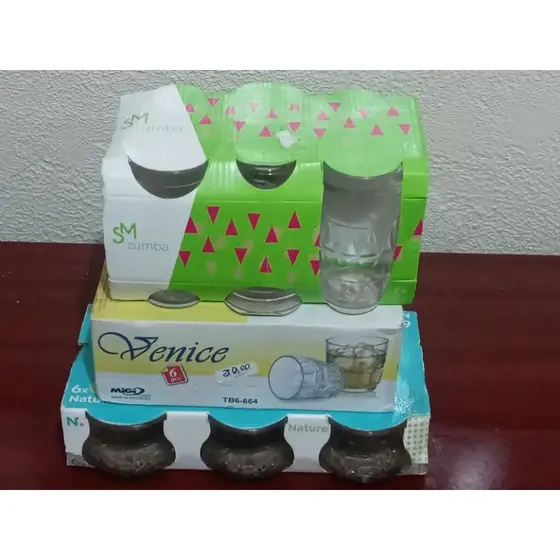 KIT COM 3 JOGOS DE VIDRO (6 COPOS MULTIUSO 270ML CADA/ 6 COPOS WHISKY 270 CADA/6 POTES VIDRO P/SOBREMESA 200ML)