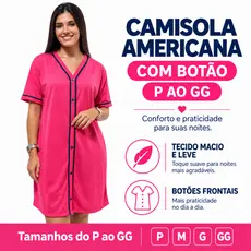 Camisola Feminina Americana com Botão Roupa de Dormir Gestante Pós-Parto Cirúrgica