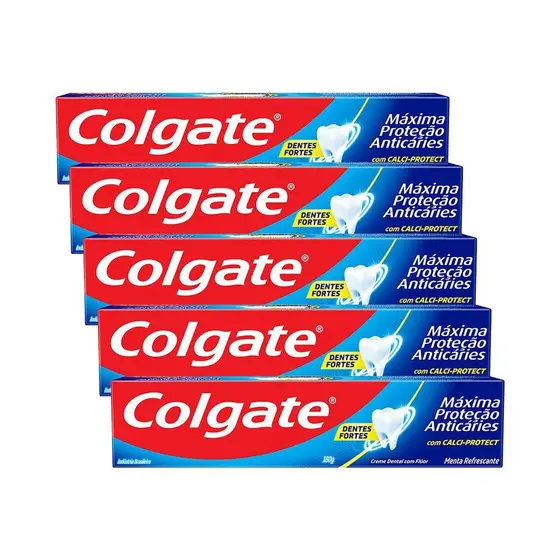 Kit com 5 Cremes Dental Colgate Máxima Proteção Anticáries Tamanho Família 180g 