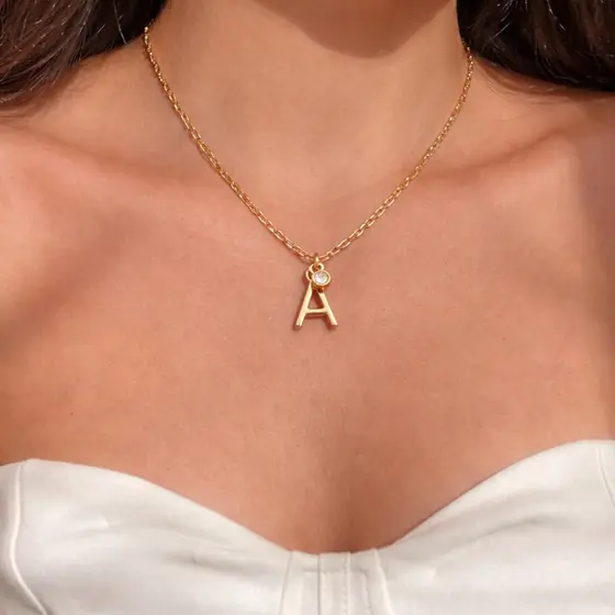 Colar com Letra Inicial com ponto de luz Personalizada Feminino Dourado folhado a ouro 18k Colar com Letra Colar Feminin