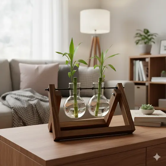 Vaso Decorativo Vidro 2 ou 3 Lugares Madeira Hidroponia Terrário Sala Home Office Presente Natal