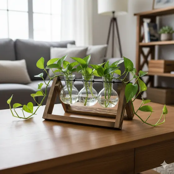 Vaso Decorativo Vidro e Madeira 3 Lugares Hidroponia Terrário Sala Home Office Presente
