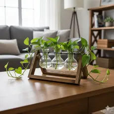 Vaso Decorativo Vidro e Madeira 3 Lugares Hidroponia Terrário Sala Home Office Presente
