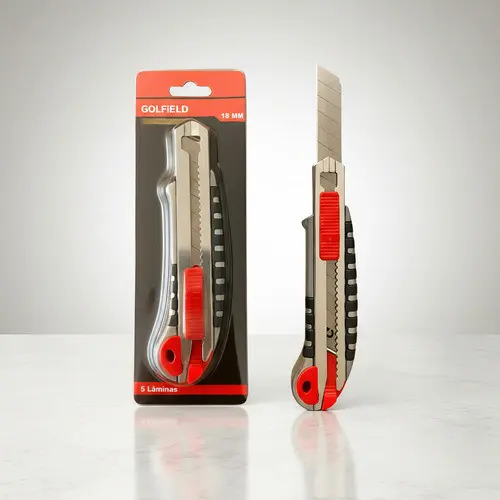 Estilete Profissional 18mm Metal Trava Emborrachado 5 Lâmina