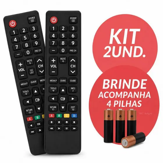 Kit Controle Remoto Compatível Samsung Smart TV com Pilhas Inclusas Pronto para Uso