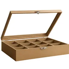 Caixa Tampa Vidro 12 Divisões Porta Joias Relógio Chá Gin Especiarias Organizadora Decoração 31x23x7