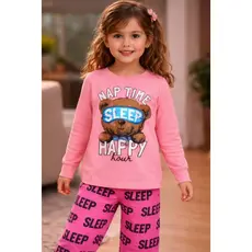 Conjunto Pijama GLOW Brilha no Escuro Infantil Feminino Inverno Estampas de Urso, Gato, Coelho, Máscaras, Urso na Lua