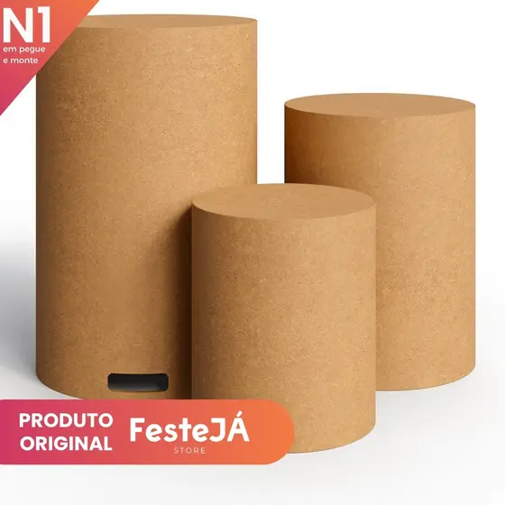 Mesa Cilindros MDF Cru Pegue e Monte Decoração Festa Cenário Aniversário Eventos Casamento