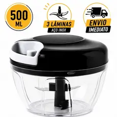 Triturador de Alimentos Grande 500 ml 3 Laminas Processador Manual Preto Vermelho Kit 1 2 3 4