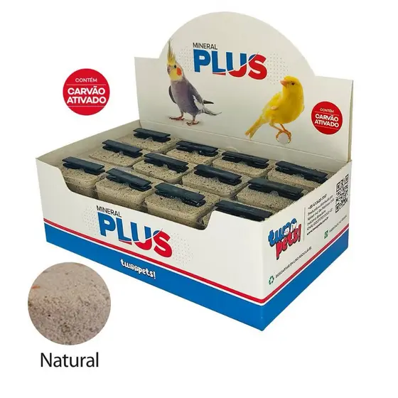 Pedra de Cálcio Mineral Plus para Pássaros Caixa com 24 Unidades de 32G Cada Escolha o Sabor