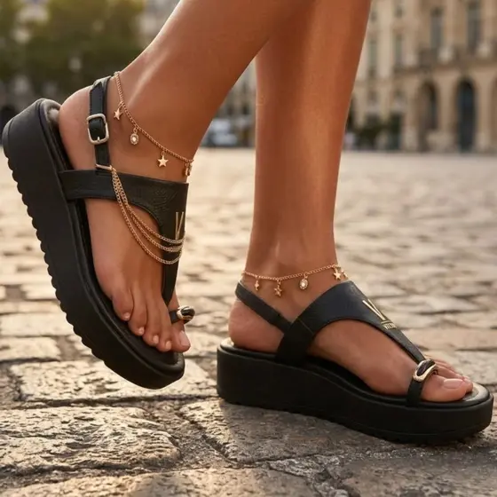 Sandália Feminina Alta Vizzano Original Plataforma Macia e Confortável Fivela Flatform
