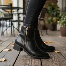 Bota Moleca Zíper Dourado Feminina Cano Curto Salto Bloco Original Exclusiva Mega Promoção