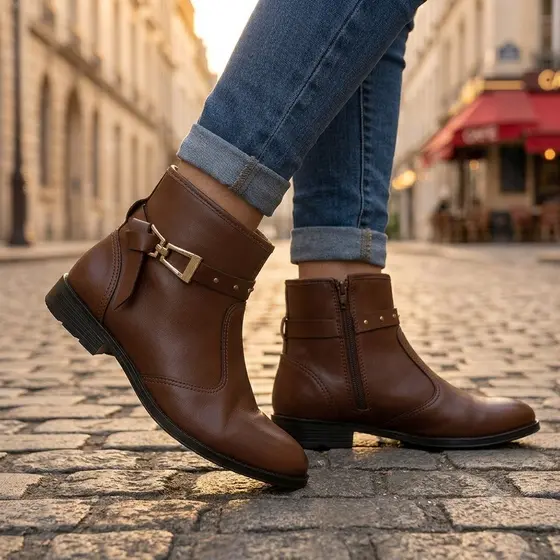 Bota Moleca de Fivela Lateral Feminina Salto Cano Curto