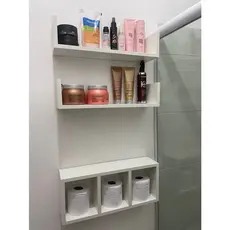 Kit 2 Prateleiras + 1 Nicho Colmeia Para Decoração De Banheiro Mdf Branco Tx
