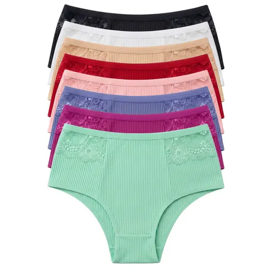 Kit Calcinha Cintura Alta Gestante Pós Parto Cós Alto Canelada com Renda Segura Barriga