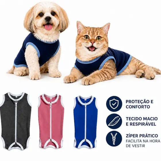 Roupa Castração Protetora para cães e gatos pós cirúrgica macho e fêmea - Tamanho 1 ao 16